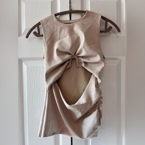 Zara Beige Ruched Sleeveless Top